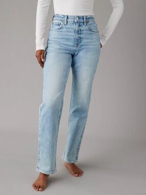 American Eagle Ex Boyfriend Straight Leg Jeans Light Wash Comfy Stretch Size 10